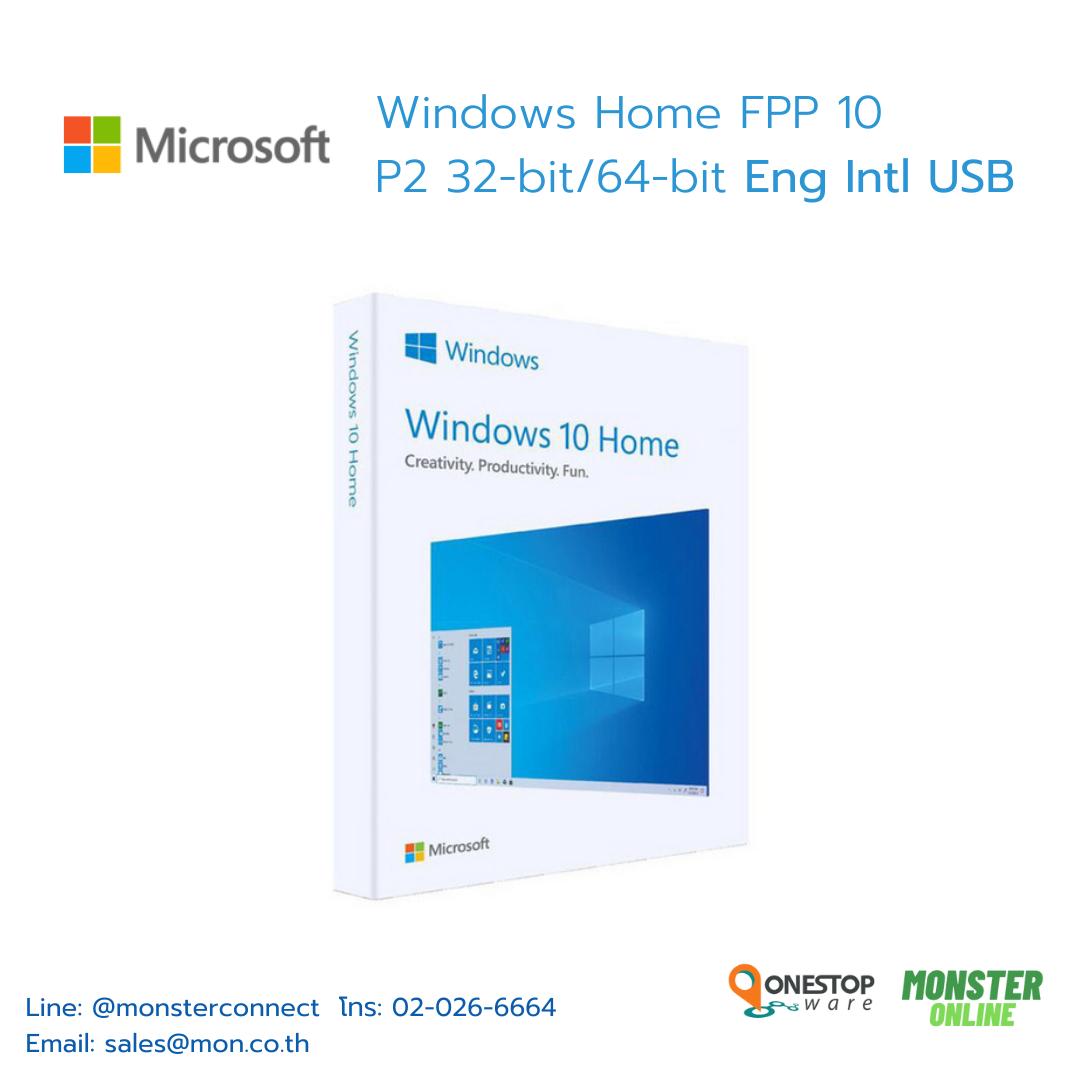 Windows 10 Home FPP P2 32-bit/64-bit Eng Intl USB — Monster Online